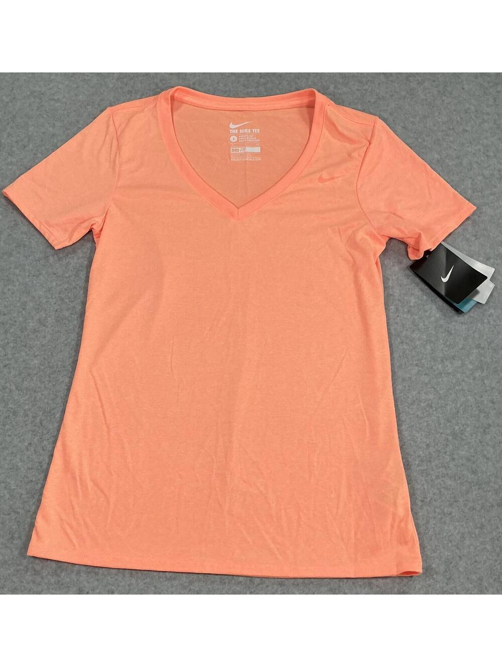 Nike The Nike Tee Dri-FIT Women's Athletic Cut V-Neck T-Shirt Size S Coral